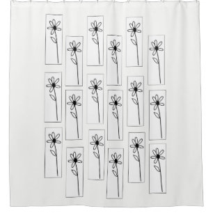 Black & White Flowers Floral Shower Curtain