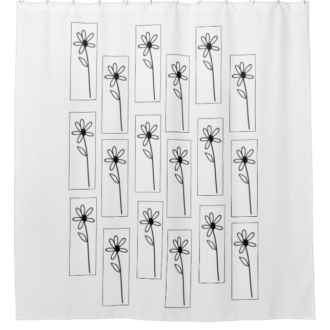 Black & White Flowers Floral Shower Curtain (Front)