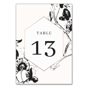 Black & White flowers geometrical frame Wedding Table Number