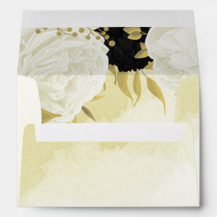 black white flowers gold leaves wedding envelope