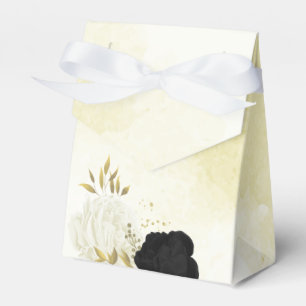 black white flowers gold leaves wedding favour box
