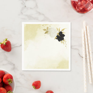 black white flowers gold leaves wedding napkin