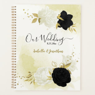 black white flowers gold wedding planner