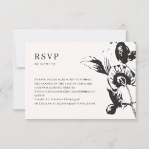 Black & white flowers QR code online wedding RSVP 