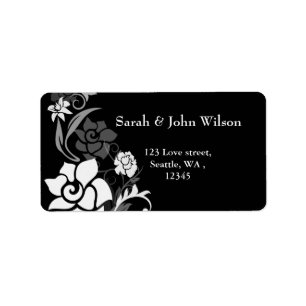 black&white flowers return address label