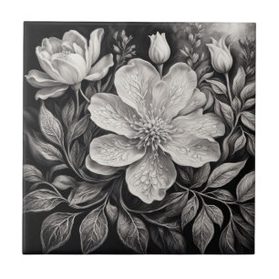 Black & White Flowers Tile