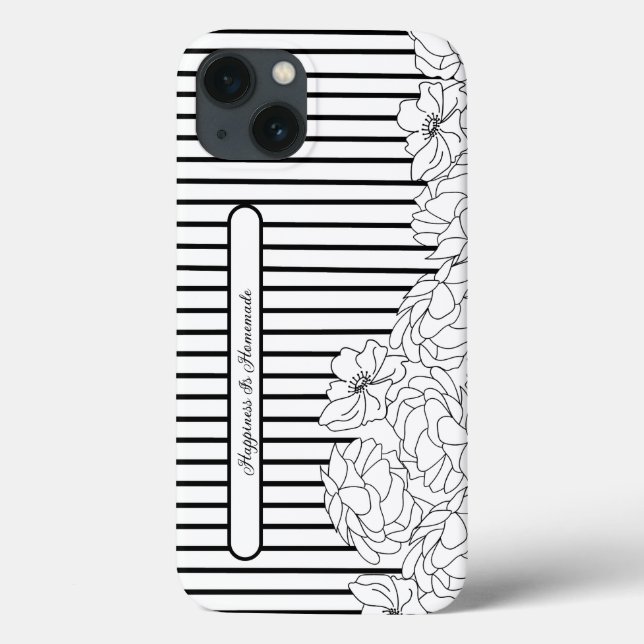 Black & White Flowers with Stripes Case-Mate iPhone Case (Back)