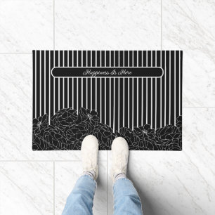 Black & White Flowers with Stripes Doormat