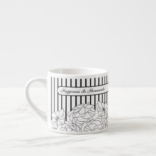 Black & White Flowers with Stripes Espresso Cup