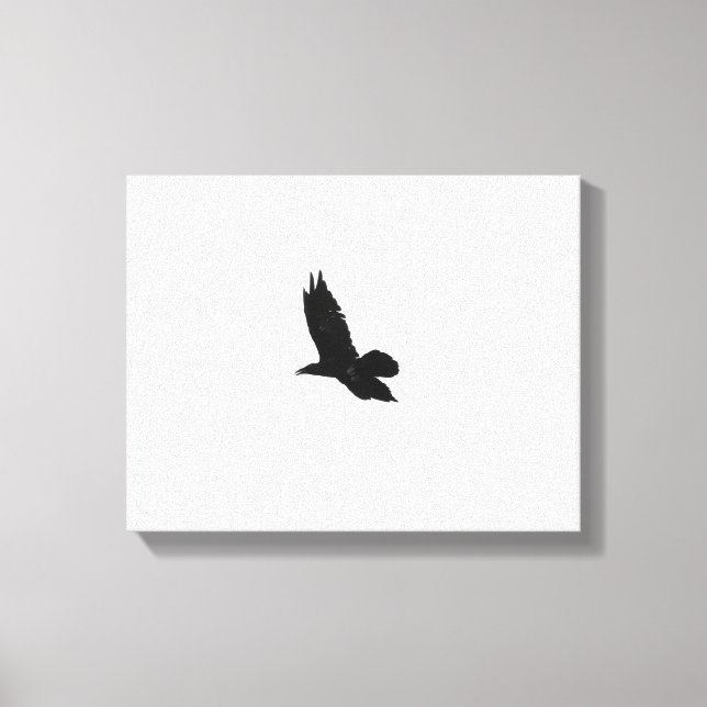 Black & White Flying Black Raven 11x14 Canvas Print (Front)
