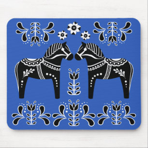Black/white Folk Dala horse/Folk Friesian Mouse Mat