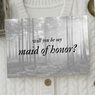 Black & White Folk Trees Cottagecore Maid of Honor Card