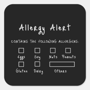 Black & White Food Safety Allergy Alert  Square Sticker