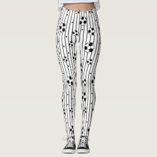 Black White Footballs Striped Sporty Soccer Mum Leggings