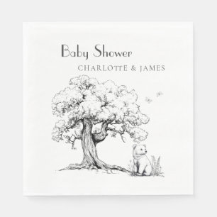 Black & White Forest Bear Baby Shower  Napkin