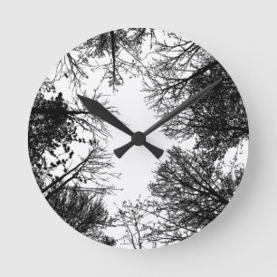 Black & White Forest Canopy Round Clock