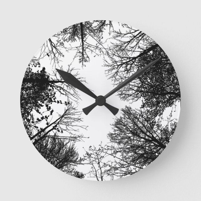 Black & White Forest Canopy Round Clock (Front)