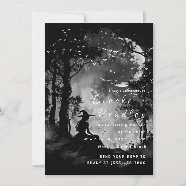 Black & White Forest Silhouette Wedding Invitation (Front)