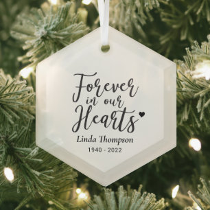 Black & White Forever in our Hearts Memorial Glass Tree Decoration
