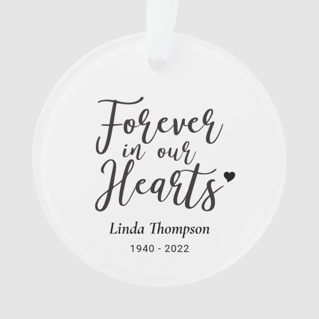 Black & White Forever in our Hearts Memorial Photo Ornament (Front)