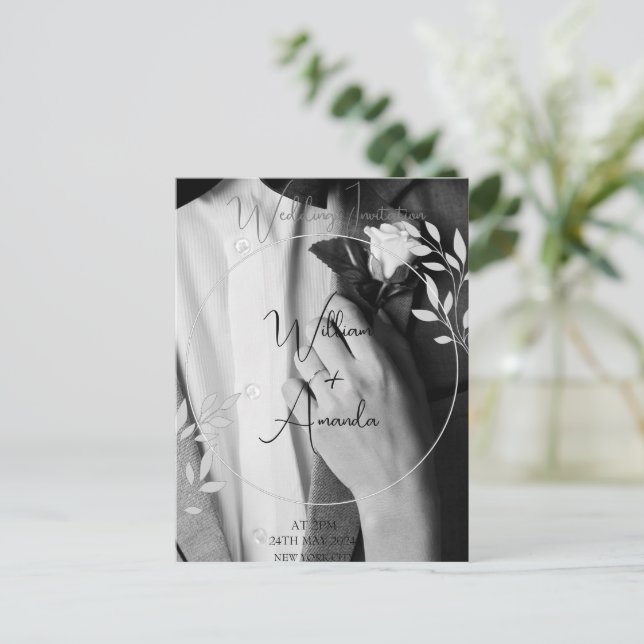 Black, White, Forever Photo Invitation Card (Standing Front)