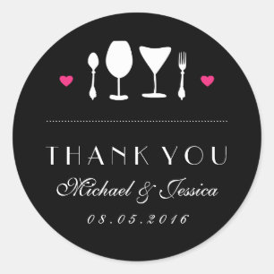 Black White Fork Spoon Wedding Thank You Sticker