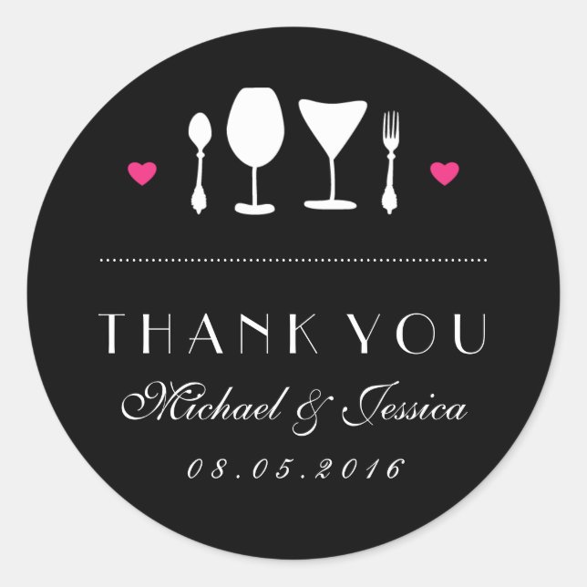 Black White Fork Spoon Wedding Thank You Sticker (Front)