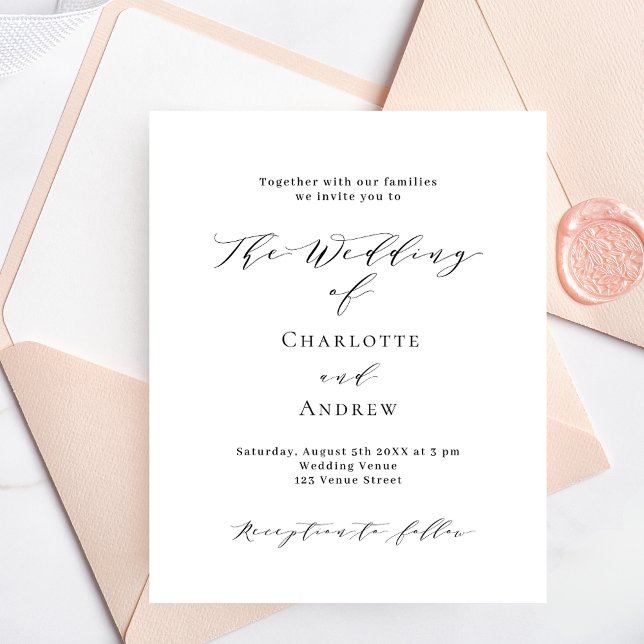 Black white formal budget wedding invitation (Creator Uploaded)