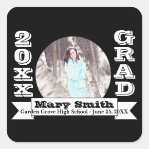Black & White Formal Graduation Announcement Square Sticker