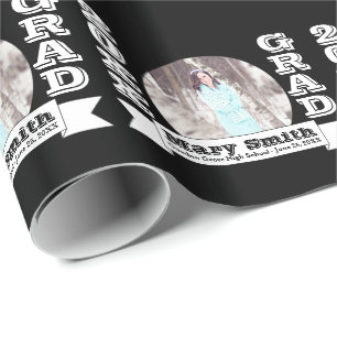 Black & White Formal Graduation Announcement Wrapping Paper