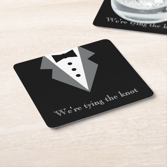 Black White Formal Tuxedo Father's Day Square Paper Coaster (Angled)