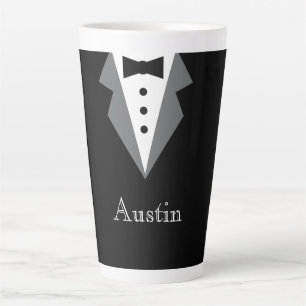 Black White Formal Tuxedo Personalised Latte Mug