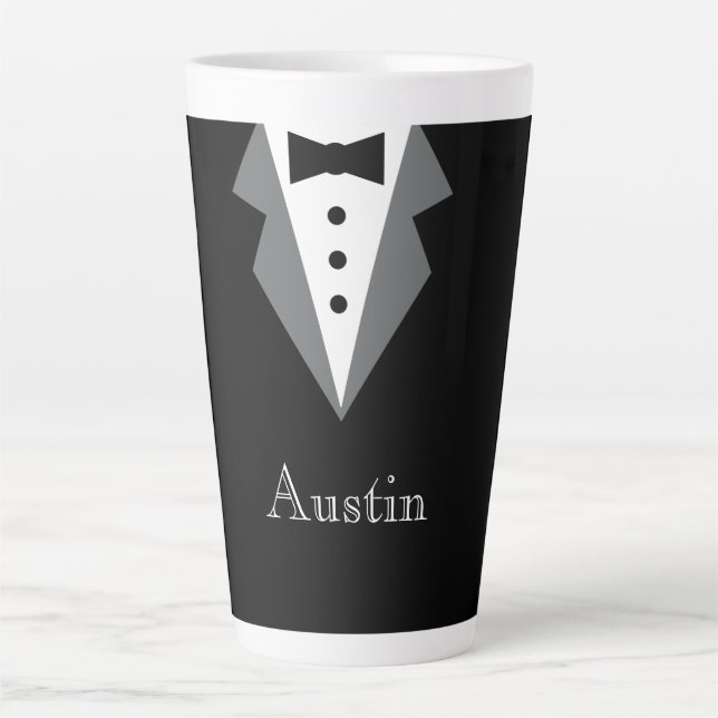 Black White Formal Tuxedo Personalised Latte Mug (Front)