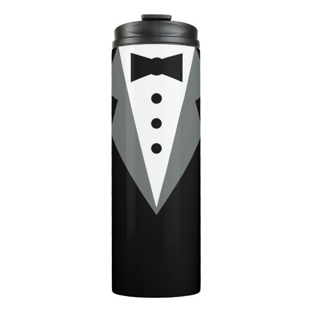 Black White Formal Tuxedo Wedding Thermal Tumbler (Front)