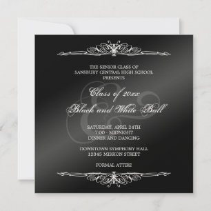 Black white formals dance ball prom elegant square invitation