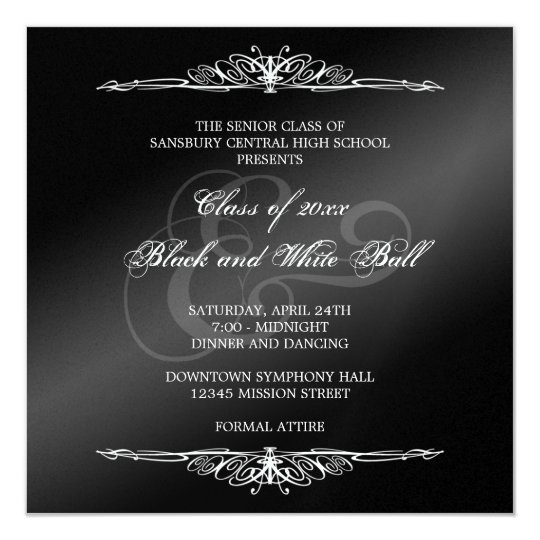 Black White Formals Dance Ball Prom Elegant Square Invitation