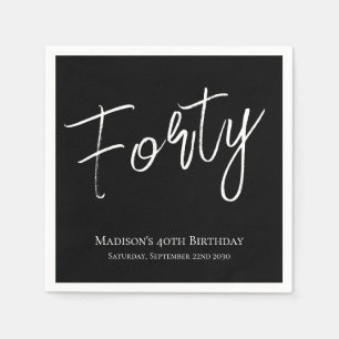Black & White Forty Minimal 40th Birthday Party  Napkin