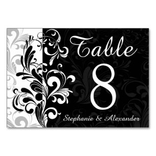 Black White Fountain Swirl Wedding Table Number