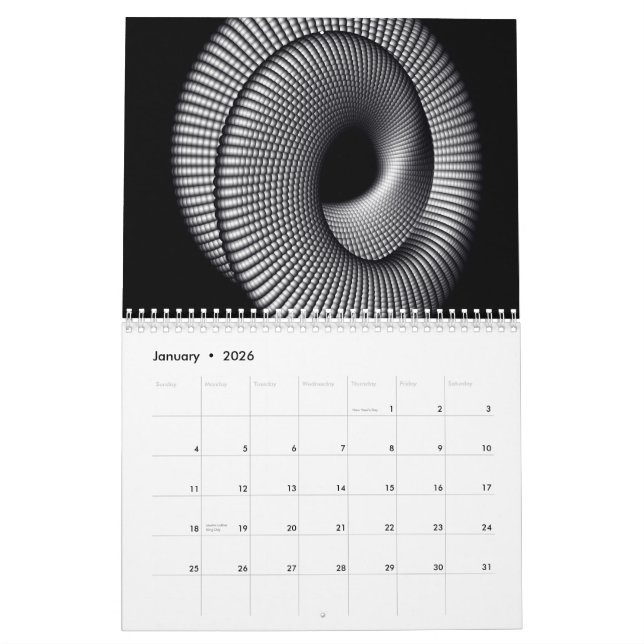 Black & White Fractal Calendar (Jan 2026)