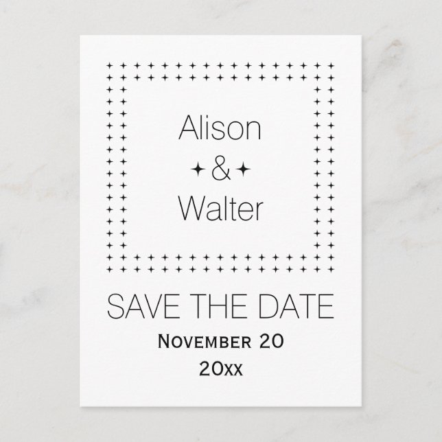 Black, white frame simple wedding Save the Date Announcement Postcard (Front)