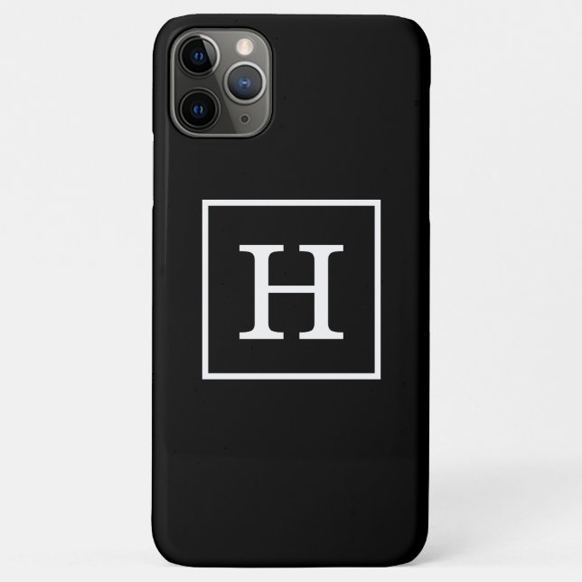 Black White Framed Initial Monogram Case-Mate iPhone Case (Back)
