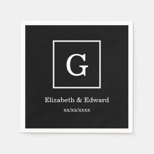 Black White Framed Initial Monogram Napkin