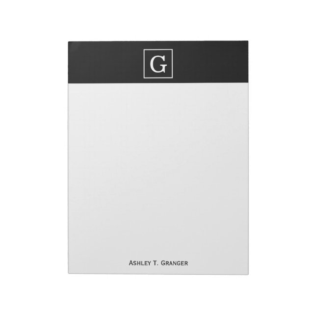 Black White Framed Initial Monogram Notepad (Rotated)