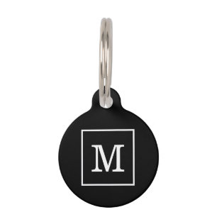 Black White Framed Initial Monogram Pet Tag