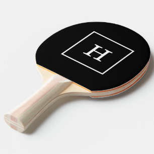 Black White Framed Initial Monogram Ping Pong Paddle
