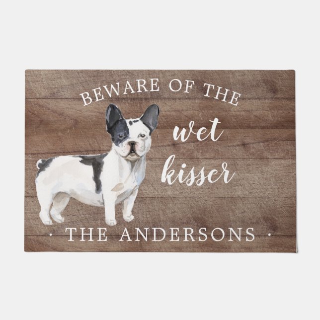 Black White French bulldog Personalised Door Mat (Front)