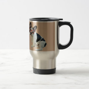 Black & White French Bulldog Wearing Red Glasses Travel Mug
