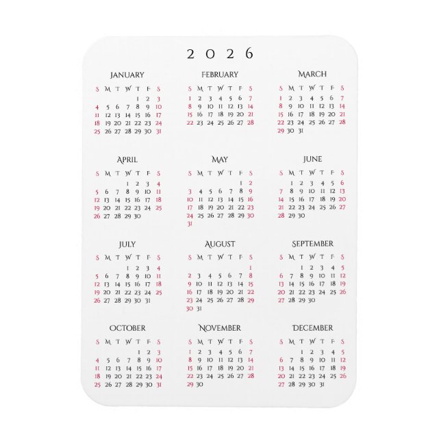 Black White Full Year 2026 Calendar Fridge Kitchen Magnet (Vertical)