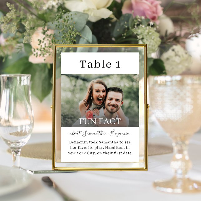 Black & White Fun Facts Photo Wedding Table Card (Creator Uploaded)