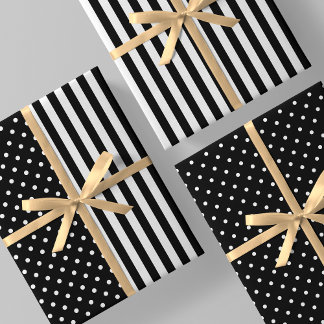 Black & White Fun & Unique Stripes & Polka Dots Wrapping Paper Sheet